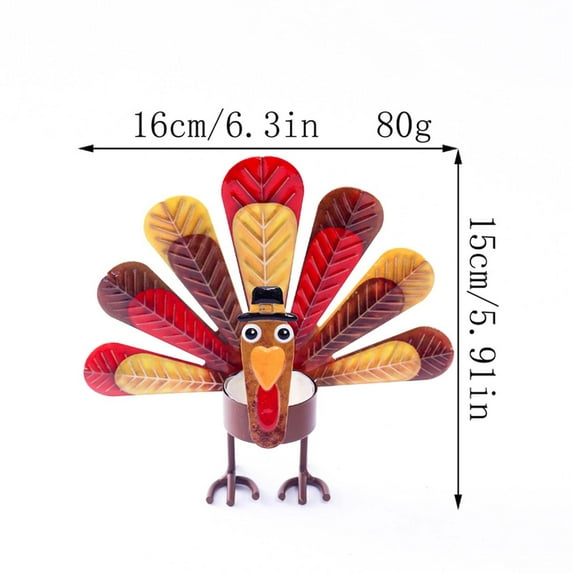 Thanksgiving Turkey Tea Light Candle Holders, Metal Turkey Tealight Candleholders with Candles, Tealight for Table Fall Kitchen Decoration, Standing Sitting Turkey Home Table Decor