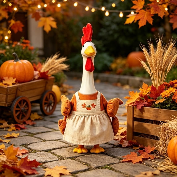 Thanksgiving Turkey Themed Porch Goose Clothing 23 Inch Brown Polyester Yard Decoration