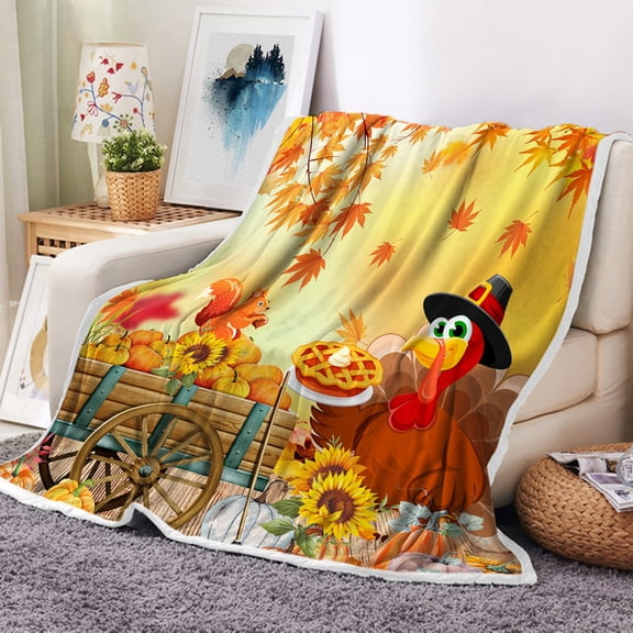 Thanksgiving Turkey Throw Blanket, Farmhouse Pumpkin Fall Autumn Harvest Fleece Throw Blanket Holiday Flannel Fleece Blanket Bed Blanket All Season Throw Blanket (50"x60")