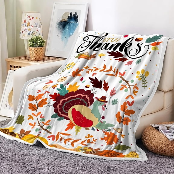 Thanksgiving Turkey Throw Blankets, Cute Vibrant Boho Garden Fall Leaf Autumn Harvest Turkey Soft Fleece Blanket Decorative for Home Sofa Couch Chair Living Bedroom,30X40 inches