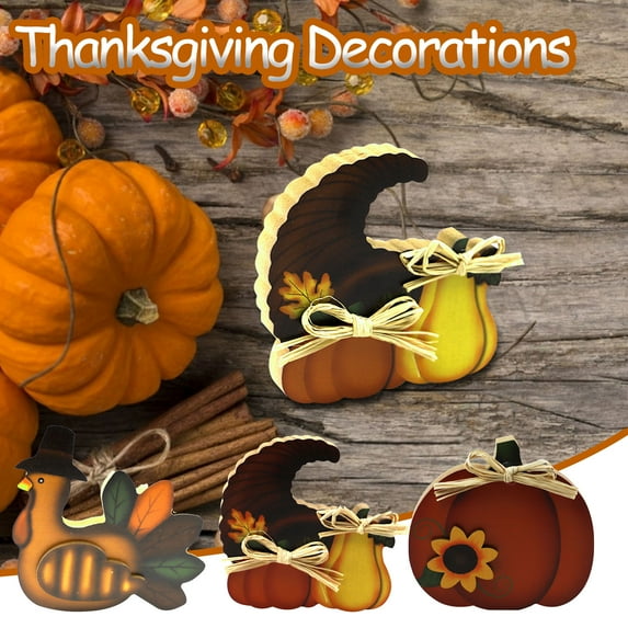 Thanksgiving Turkey Wood Sign, Pumpkin Indoor Standing Decors Ornament, Fall Table Decorations for Dining Table Harvest Day