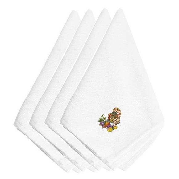 Thanksgiving Turkey and Fruit Embroidered Napkins Set of 4