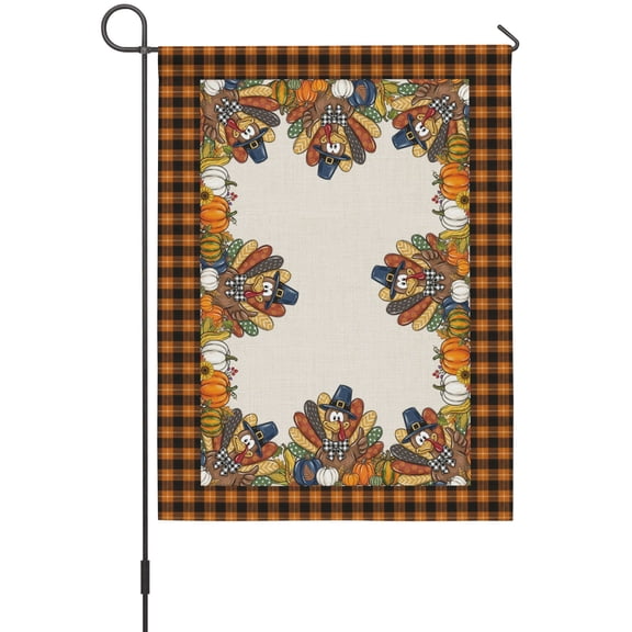 Thanksgiving Turkeys Garden Flags For Outdoor, Vintage Farm Pumpkin Sunflower Berry Brown Plaid Small Double Side Yard Flags Weather Proof Garden Decor for Lawn Outside Holiday 12 x 18 Inches