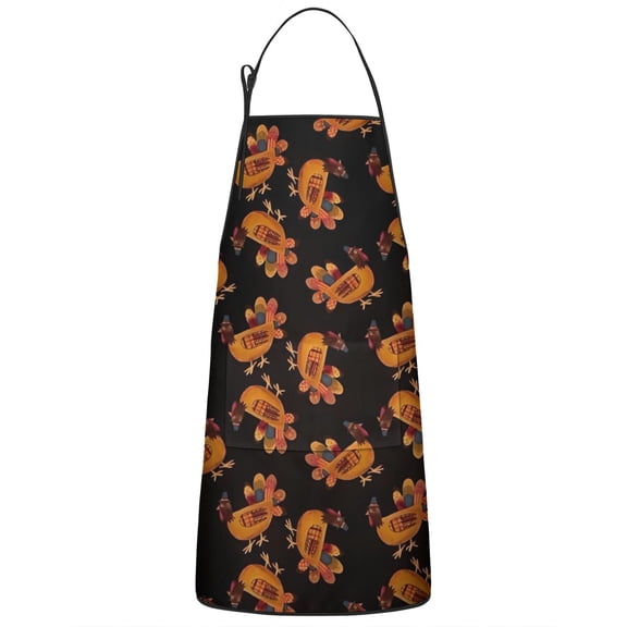 Thanksgiving Turkeys Pattern Apron-Garden Aprons for Women with Pockets-Cotton Linen Waterproof Kitchen Cooking Gardening Aprons Adjustable for Kitchen,Cooking,BBQ and Salon 33"x27"