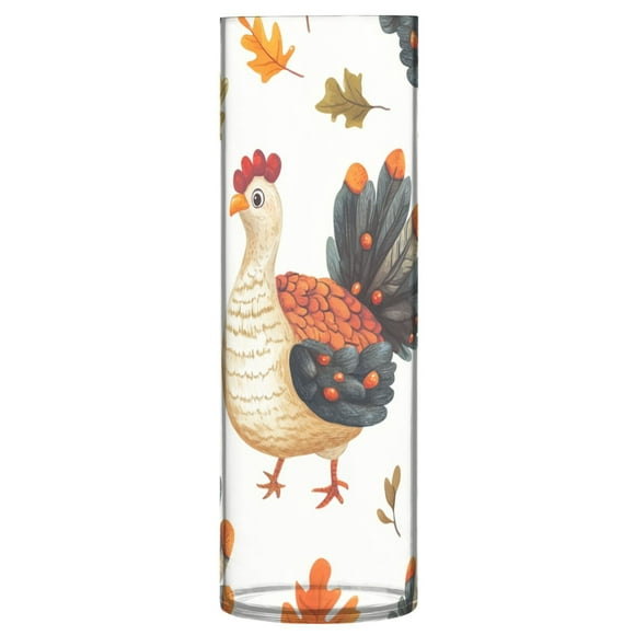 Thanksgiving Turkeys and Leaves Plastic Cylinder Vase Translucent Flower Vase Storage Bottle Home Decor for Wedding Party 12 inch Tall