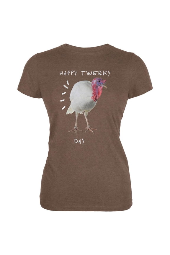 Thanksgiving Twerky Day Heather Brown Juniors Soft T-Shirt - Small
