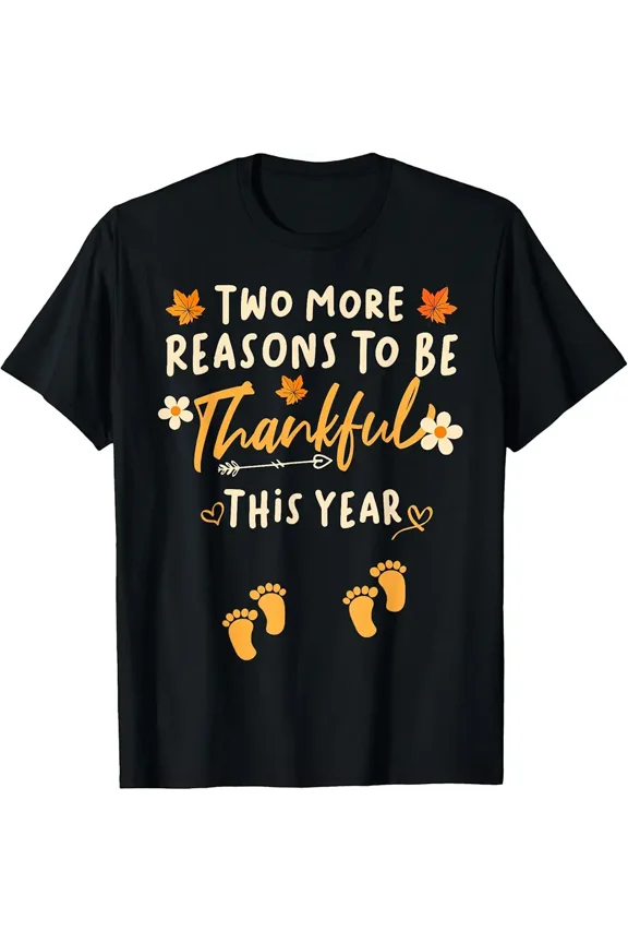 Thanksgiving Twin Expecting Announcement Baby Reveal Family Unisex T-Shirt, up to Size 5XL