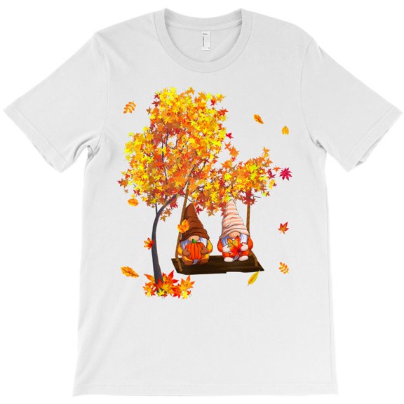 Thanksgiving Two Gnomes Wearing Hat Autumn Tree Family Kids, G19268 Unisex T-Shirt, Up to Size 5XL