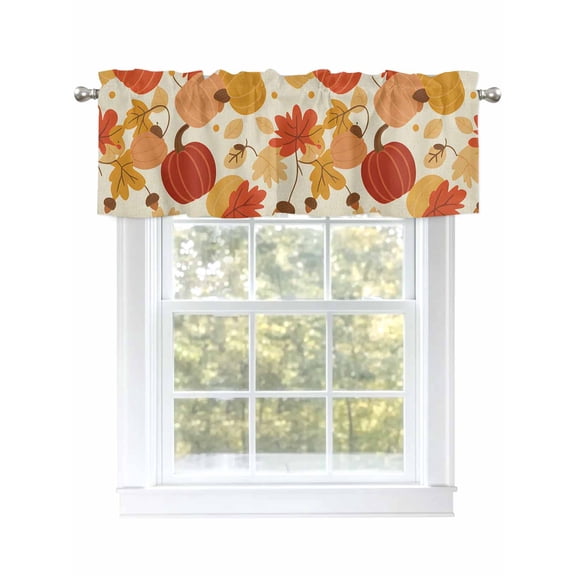 Thanksgiving Valances for Windows Cartoon Pumpkin Maple Leaf Fall Farm Kitchen Valance Curtain Rod Pocket Small Curtains for Cafe Bathroom Laundry Basement 42" x 12"