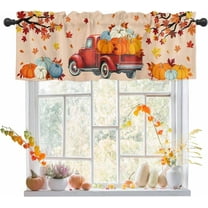 Thanksgiving Valances Windows Curtain Harvest Pumpkin Truck Fall Kitchen Valances Rod Pocket Maple Leaf Window Curtain Treatment Short Topper Curtains Autumn, Fall Seasonal Decor 1 Panel,54 by 18 inch