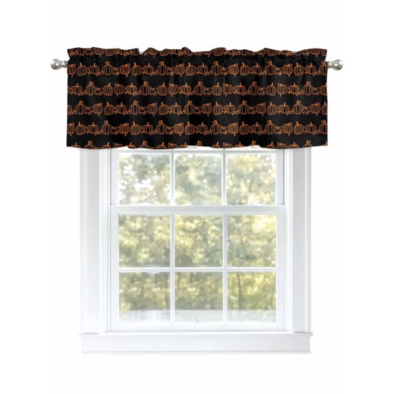 Thanksgiving Valances for Windows Fall Line Pumpkin Black Background Rod Pocket Curtains Valance Short Window Treatment Drapes for Living Room, Bedroom Bathroom 54"&nbsp;W x 18" L