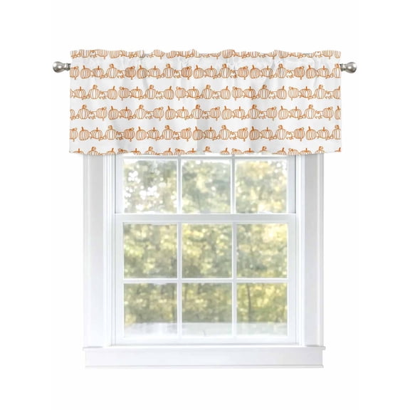 Thanksgiving Valances for Windows Fall Line Pumpkin White Background Rod Pocket Curtains Valance Short Window Treatment Drapes for Living Room, Bedroom Bathroom 56" W x 16" L