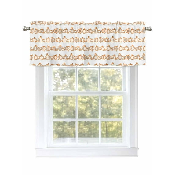 Thanksgiving Valances for Windows Fall Line Pumpkin White Background Rod Pocket Curtains Valance Short Window Treatment Drapes for Living Room, Bedroom Bathroom 60" W x 18" L