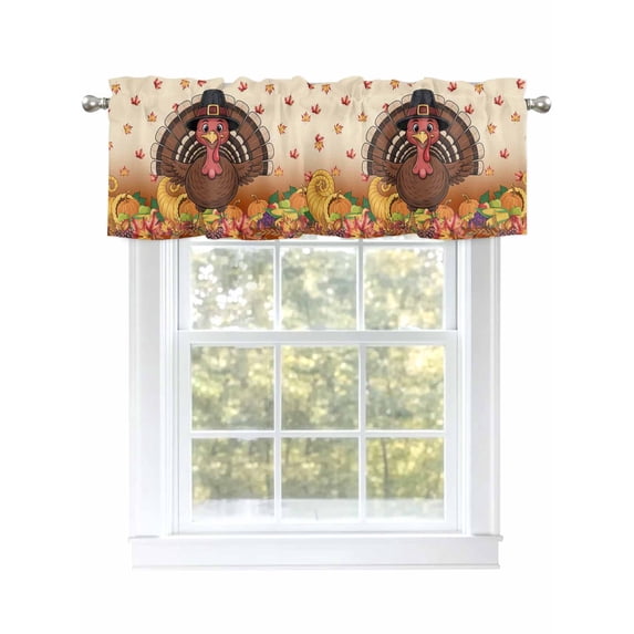 Thanksgiving Valances for Windows Fall Turkey Pumpkin Maple Leaf Vegetable Rod Pocket Curtains Valance Short Window Treatment Drapes for Living Room, Bedroom Bathroom 60" W x 18" L