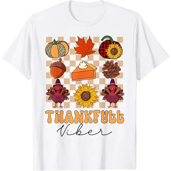 Thanksgiving Viber Hello Fall Pumpkin Retro Groovy Womens T-Shirt