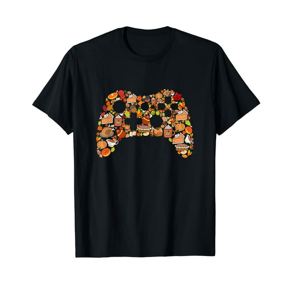 Thanksgiving Video Game Controll Gaming Boys Teens T-Shirt Black Tee