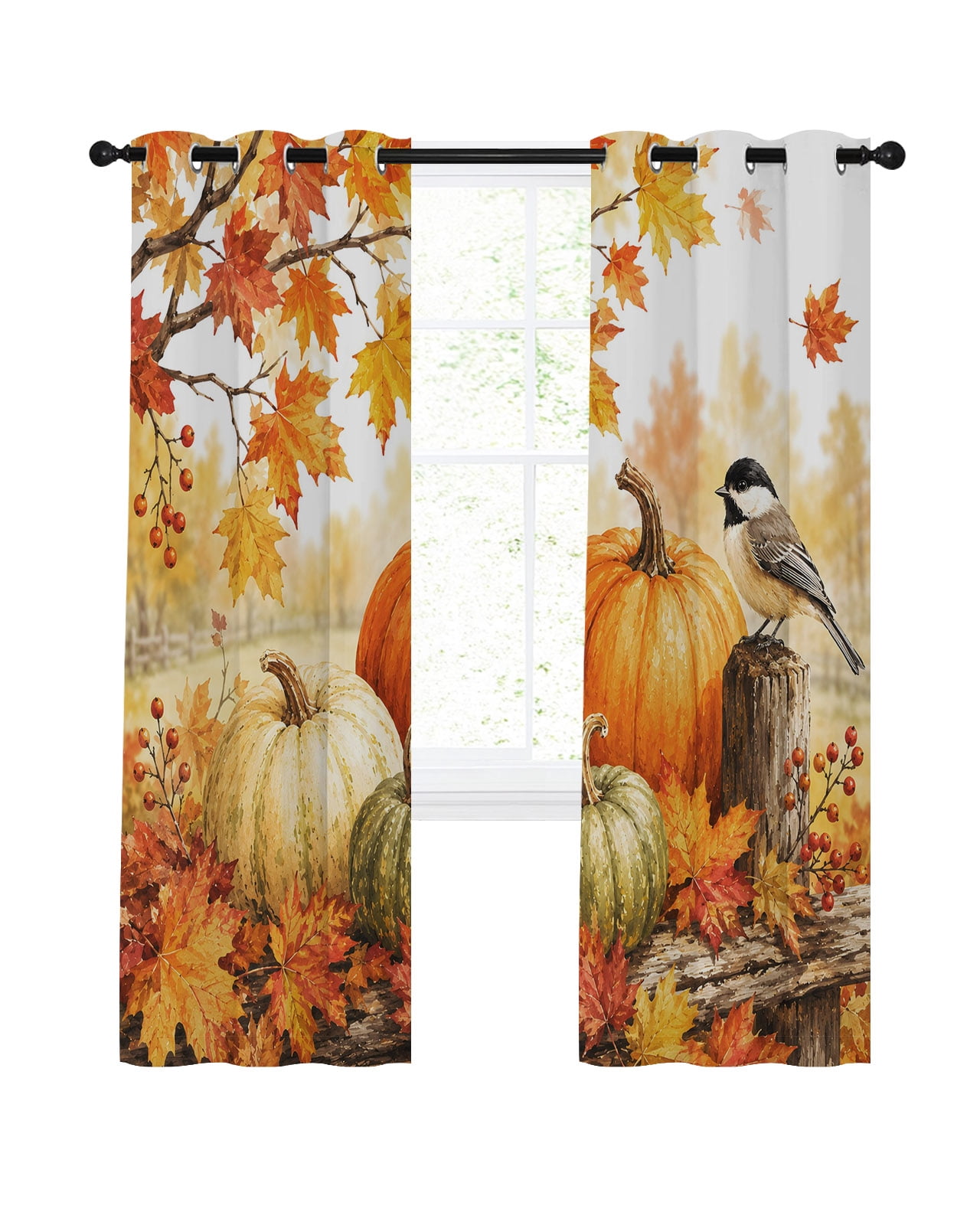 Thanksgiving Village Blackout Curtains 45 Inches Length, Fall Pumpkins ...