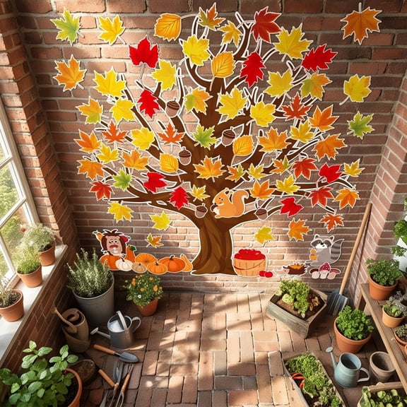 Thanksgiving Wall Decals Fall Peel And Stick Paper Stickers with Maple Leaf & Forest Animal Print Paper Cutouts for Classroom Home Harvest Party