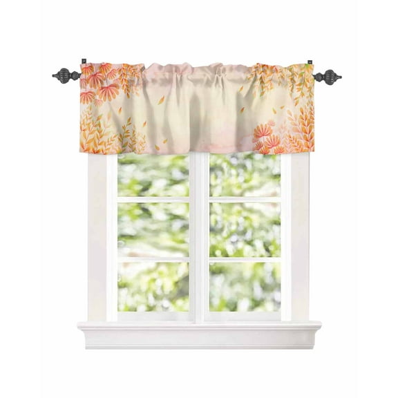 Thanksgiving Watercolor Gradient Plant Leaf Window Valances for Kitchen,Rod Pocket Valance Privacy Small Curtain,Autumn Botanical Branch Window Treatment Drapes for Bedroom Laundry Room 42x18in