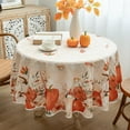 thumbnail image 1 of Thanksgiving Waterproof Tablecloth – Beige Watercolor Pumpkin, Leaf & Floral Design – Fall Harvest Table Cover for Thanksgiving Dinner and Autumn Home Decor, 60" Round, 1 of 6