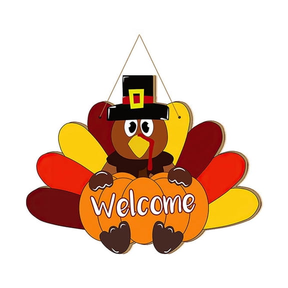 Thanksgiving Welcome Sign Turkey Gobble Sign Front Door Hanger Autumn Decoration for Front Door Window