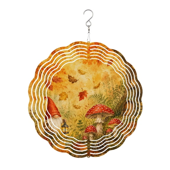 Thanksgiving Wind Spinner for Garden Yard 10In, Forest Gnome Toadstool Mushrooms Tree Hollow Rustic 3D Stainless Steel Kinetic Hanging Wind Spinners Rustproof Outdoor Decor for Lawn Patio Home
