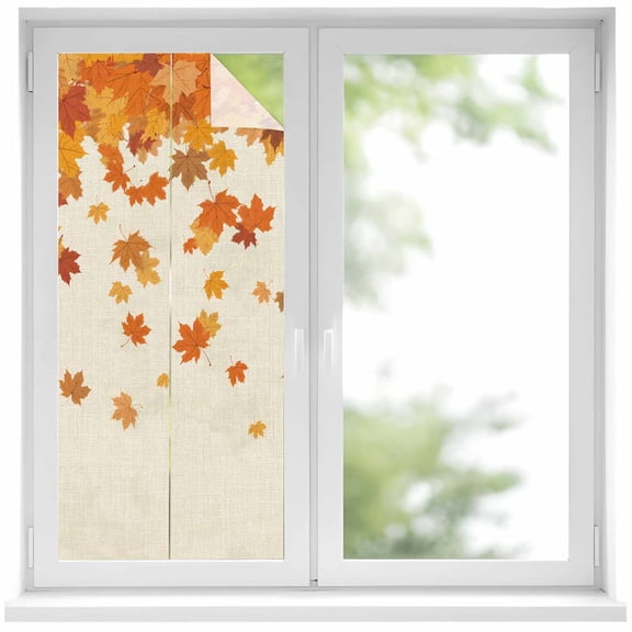 Thanksgiving Window Privacy Film, Retro Orange Fall Maple Leaves Autumn Static Cling UV Sun Blocking Heat Control Window Tint Day and Night, Non-Adhesive One Way Windows Privacy Cover 17.7''x39.3''