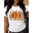 thumbnail image 1 of Thanksgiving Women's T-Shirt Autumn Fall Graphic Tee  The Season Gnome Football Pumpkin Spice Latte Print Casual Holiday Party Top, 1 of 6
