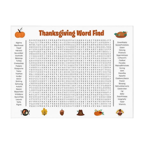 Thanksgiving Word Search Poster, 36"24" Thanksgiving Word Search Game Card, Fall Holiday Word Find Puzzle Sheet, Thanksgiving Wall Game Decor, Holiday Word Puzzle Paper Ornament for Family