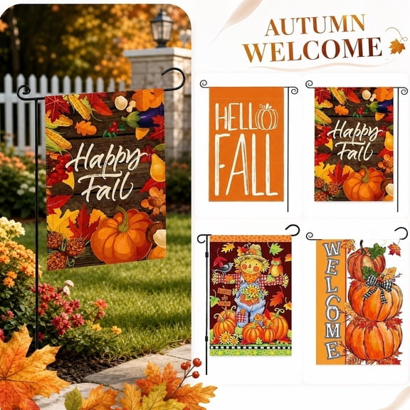 Thanksgiving Yard Flag, Fall Porch Decorations Outdoor, Fall Decorations for Home Outdoor, Pumpkin Garden Flag, Linen Double-Sided Hello Fall Orange Decorative Banner 18X12 Inch