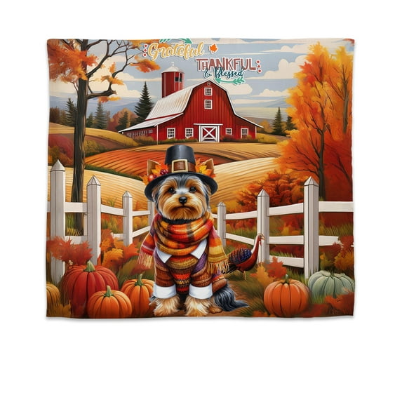 Thanksgiving Yorkshire Terrier Pilgrim Grateful, Thankful, Blessed Fall Welcome Tapestry Yorkie Dog Lover Gifts Wall Hanging Backdrop Home Decor - 00021