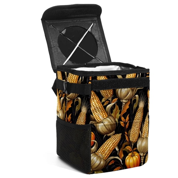 Thanksgiving corn Foldable Car Trash Can with Lid, Leak-proof Mini Garbage Bin, Hanging Storage Bag