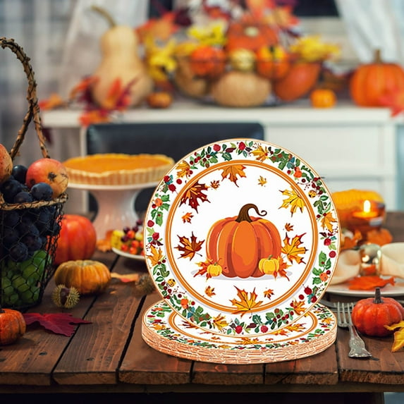 Thanksgiving disposable tableware set—festive paper plates, napkins and cups for seasonal parties and buffets