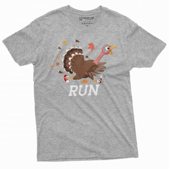 Thanksgiving funny shirt turkey running t-shirt run funny Thanksgiving dinner tee shirt (3X-Large Grey)
