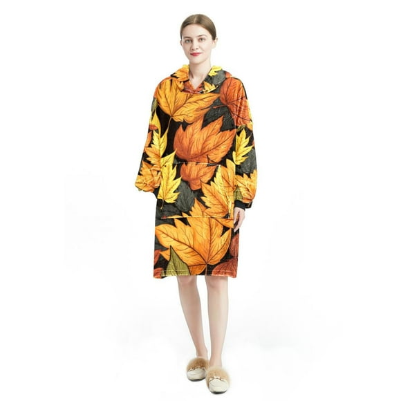 Thanksgiving leaves Cozy Microfiber Polyester Wearable Blanket for Relaxing Loungewear - Comfy Snuggle Wrap for Home and Travel - Ultra Soft and Warm - One Size Fits All - Great Gift Idea
