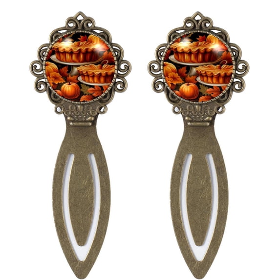 Thanksgiving pumpkin pie Vintage Copper-Colored Lace Bookmarks: Stainless Steel Reading Accessories and Book Accessories - Gifts for Book Lovers - Set of 2 Bookmarks