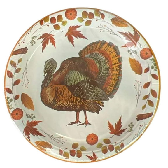 Thanksgiving with Turkey Image Themed 9" Disposable Paper Plates 8 Pack