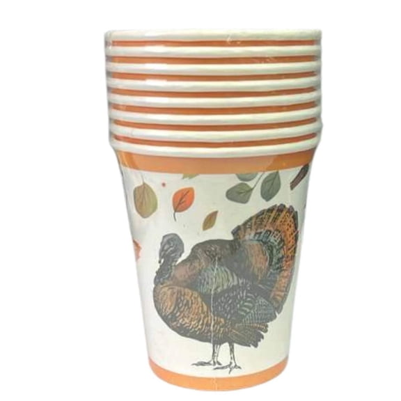 Thanksgiving with Turkey Image Themed 9oz Paper Cups: 8CT