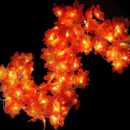 Thanksgivings Garland String Lights 10FT 20 LED Fall Maple Leaves String Lights Battery Operated Waterproof Fall Lights for Autumns Harvest Fireplace Home Indoor Outdoor Decor