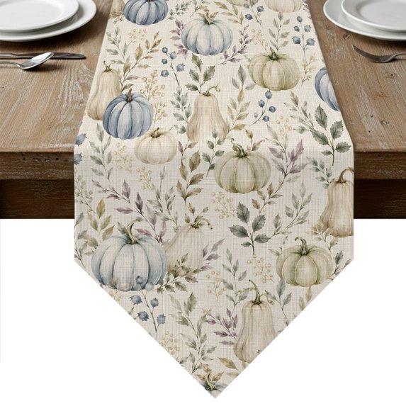 Thanskgiving Fall Table Runner Linen Burlap Table Runner 36 Inches Small Rustic Pumpkins Botanical Maple Leaf Dresser Scarves for Kitchen Island Coffee Dining Room Party Holiday Decoration 13"x36"