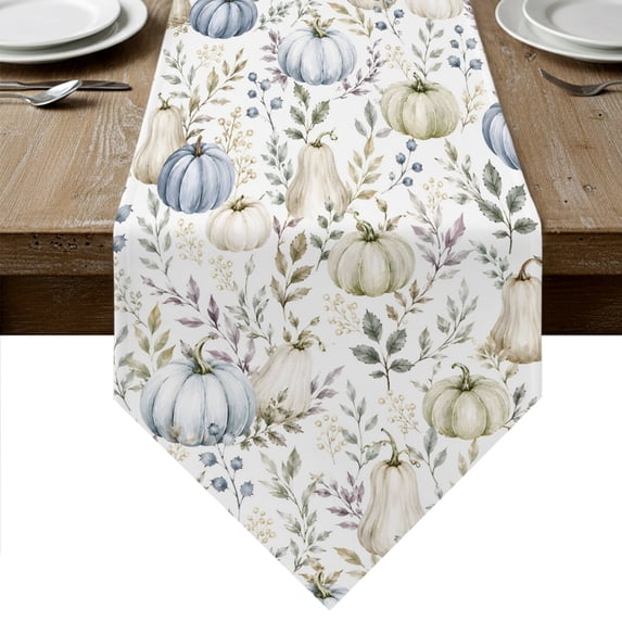 Thanskgiving Fall Table Runner Linen Burlap Table Runner 72 Inches Long Autumn Pumpkins Botanical Maple Leaf Dresser Scarves for Kitchen Island Coffee Dining Room Party Holiday Decoration 16"x72"