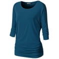 thumbnail image 1 of Thanth Womens Dolman Sleeves Boat Neck Solid Shirring Drape Basic Tunic Top, 1 of 4