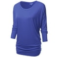 thumbnail image 1 of Thanth Womens Dolman Sleeves Boat Neck Solid Shirring Drape Basic Tunic Top, 1 of 3