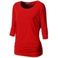 thumbnail image 1 of Thanth Womens Dolman Sleeves Boat Neck Solid Shirring Drape Basic Tunic Top, 1 of 4