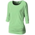 thumbnail image 1 of Thanth Womens Dolman Sleeves Boat Neck Solid Shirring Drape Basic Tunic Top, 1 of 4
