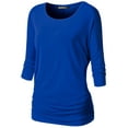 thumbnail image 1 of Thanth Womens Dolman Sleeves Boat Neck Solid Shirring Drape Basic Tunic Top, 1 of 4