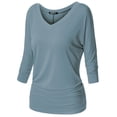 thumbnail image 1 of Thanth Womens Dolman Sleeves V-Neck Solid Shirring Drape Basic Tunic Top, 1 of 4