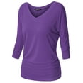 thumbnail image 1 of Thanth Womens Dolman Sleeves V-Neck Solid Shirring Drape Basic Tunic Top, 1 of 4