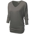 thumbnail image 1 of Thanth Womens Dolman Sleeves V-Neck Solid Shirring Drape Basic Tunic Top, 1 of 3