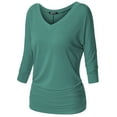 thumbnail image 1 of Thanth Womens Dolman Sleeves V-Neck Solid Shirring Drape Basic Tunic Top, 1 of 4